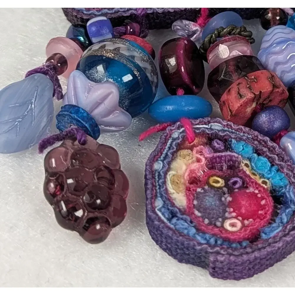 Handmade Fiber Art Pin Brooch - Mixed Media & Art beads- Juried Gallery Piece